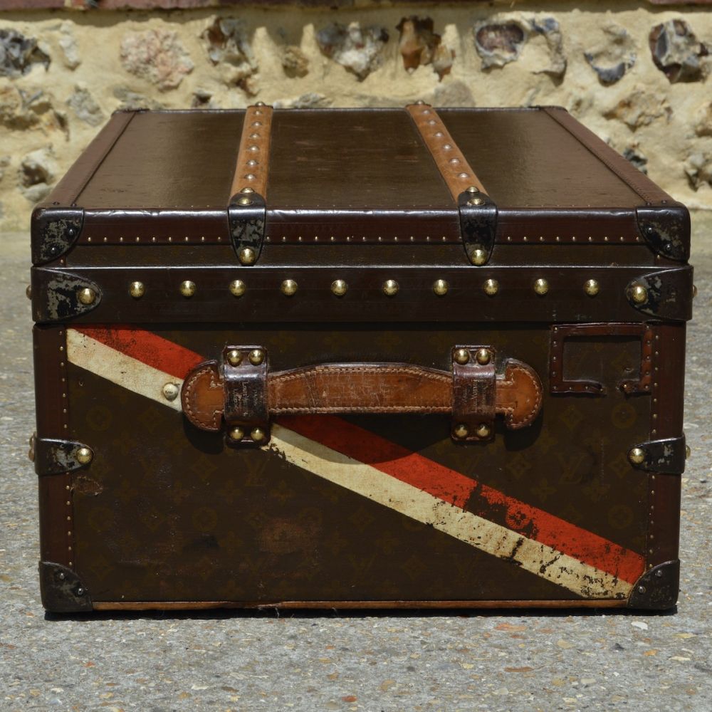 Red and White Monogram Coated Canvas Malle Courrier 90 Trunk