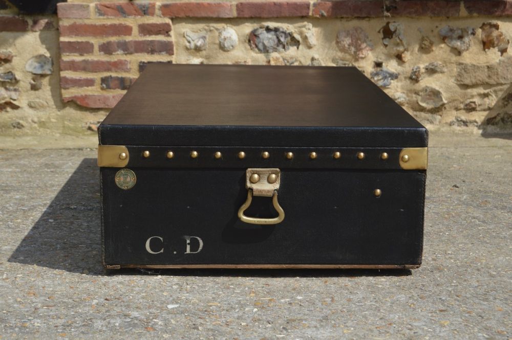 Antique Louis Vuitton Auto Car Trunk Steamer Suitcase Black Canvas Insert  SALE