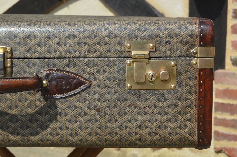 goyard canvas petite trunk handbag compact suitcase sling